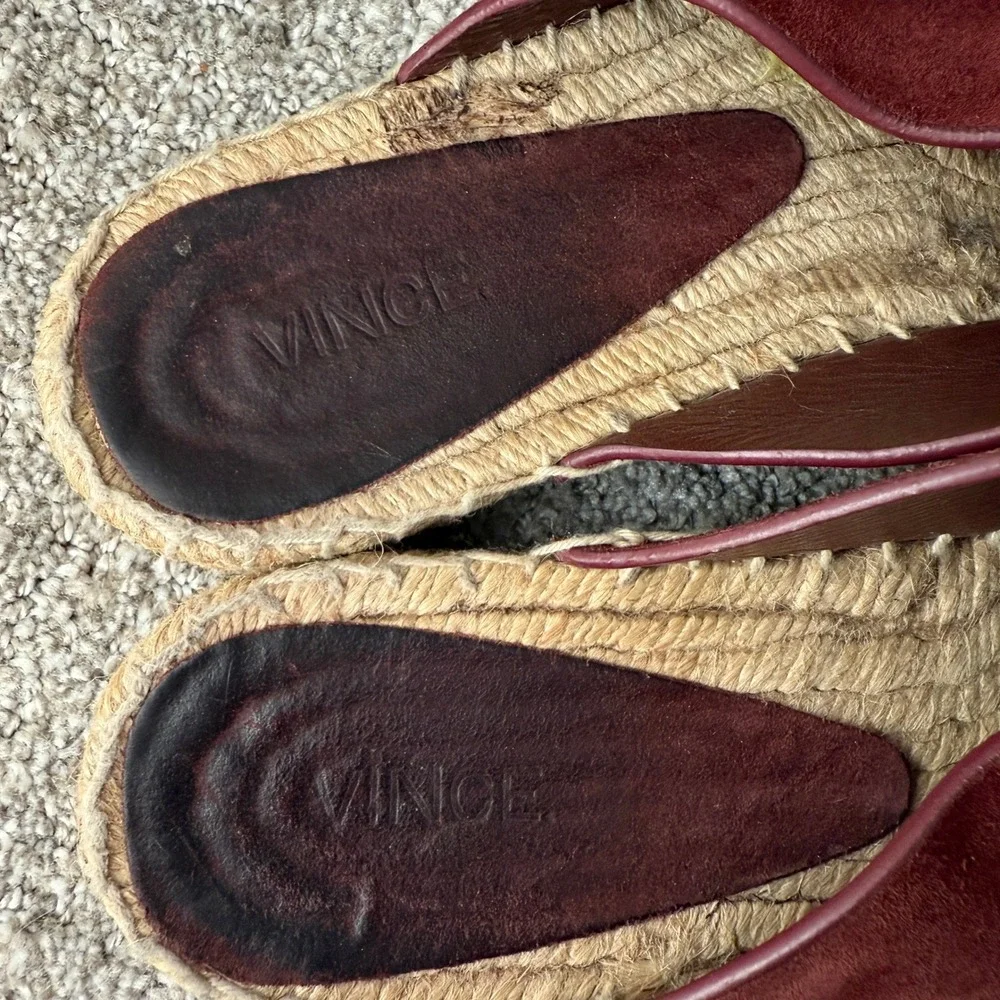 Vince Suede Espadrille Criss Cross Strap‎ Slip On Slides Sandals Size 8 M Maroon